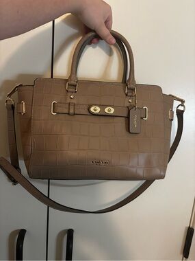 Coach Taupe Croc-Embossed Leather Satchel with Gold Hardware